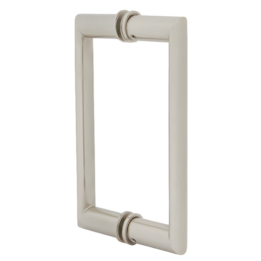 Brushed-nickel OR Series back-to-back rectangular shower pull handle, tubular beveled 3/4 in, SKU 0R8X8BN