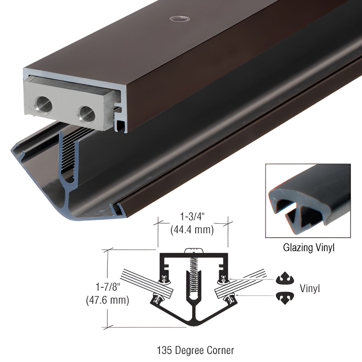 CRL Bronze Anodized 135º Corner Division Bar with Vinyl - 24'
