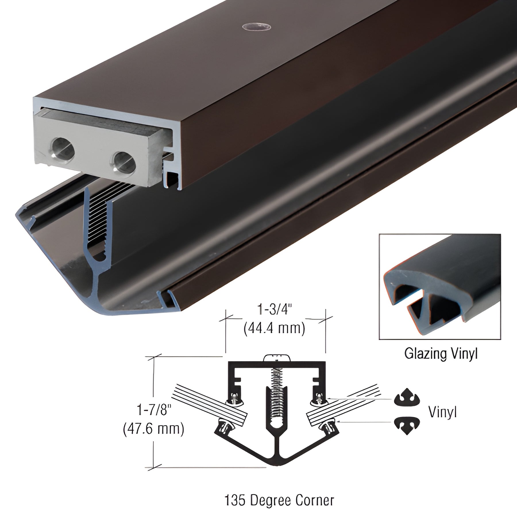 CRL Bronze Anodized 135º Corner Division Bar with Vinyl - 24'