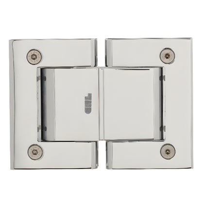 Polished chrome Oil Dynamic self-closing glass hinge, wall-mount full back plate, SKU H8215BTCH
