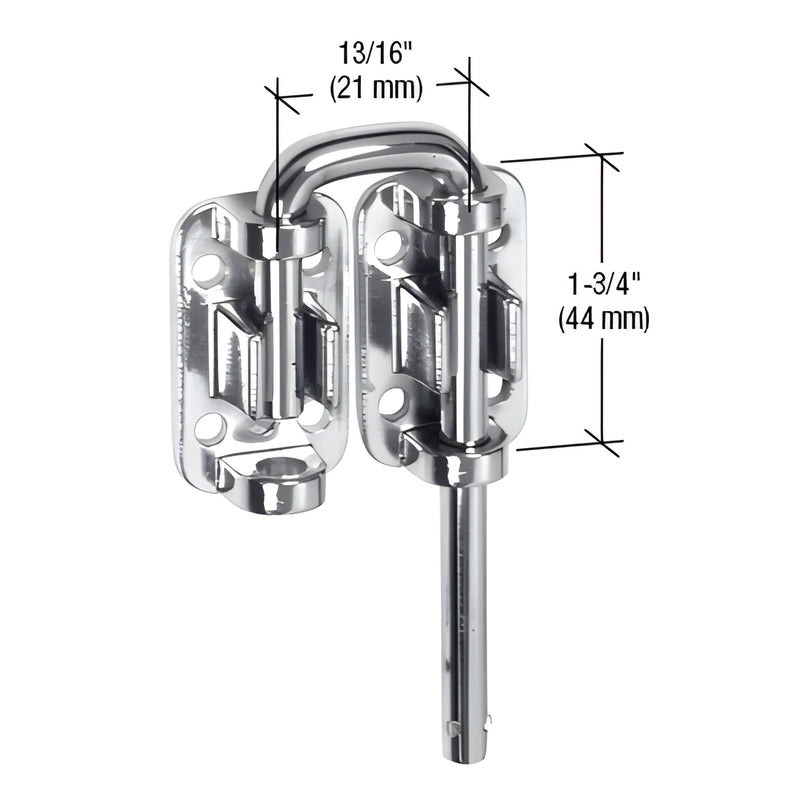 S4380 stainless steel sliding door loop lock with diecast bracket and keeper, 13/16" loop, 1-3/4" plate