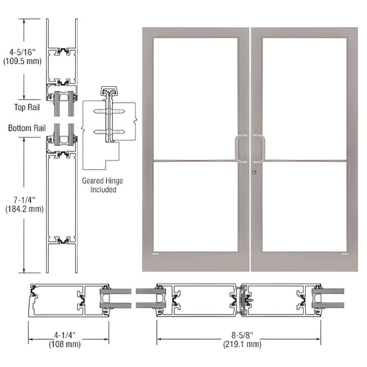 CRL medium stile double entrance door, clear anodized finish, 4-1/4" stiles, 7-1/4" bottom rail, push/pull handles (SKU 1D428