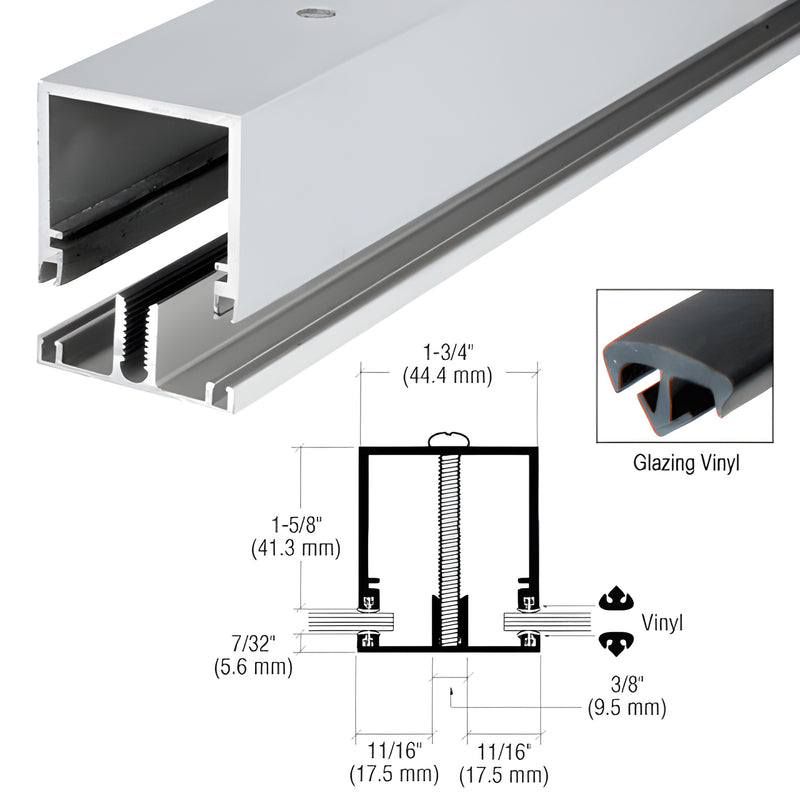 DB47511 clear anodized extruded aluminum deep division bar with glazing vinyl and screws, 2-3/16" high, 24" long