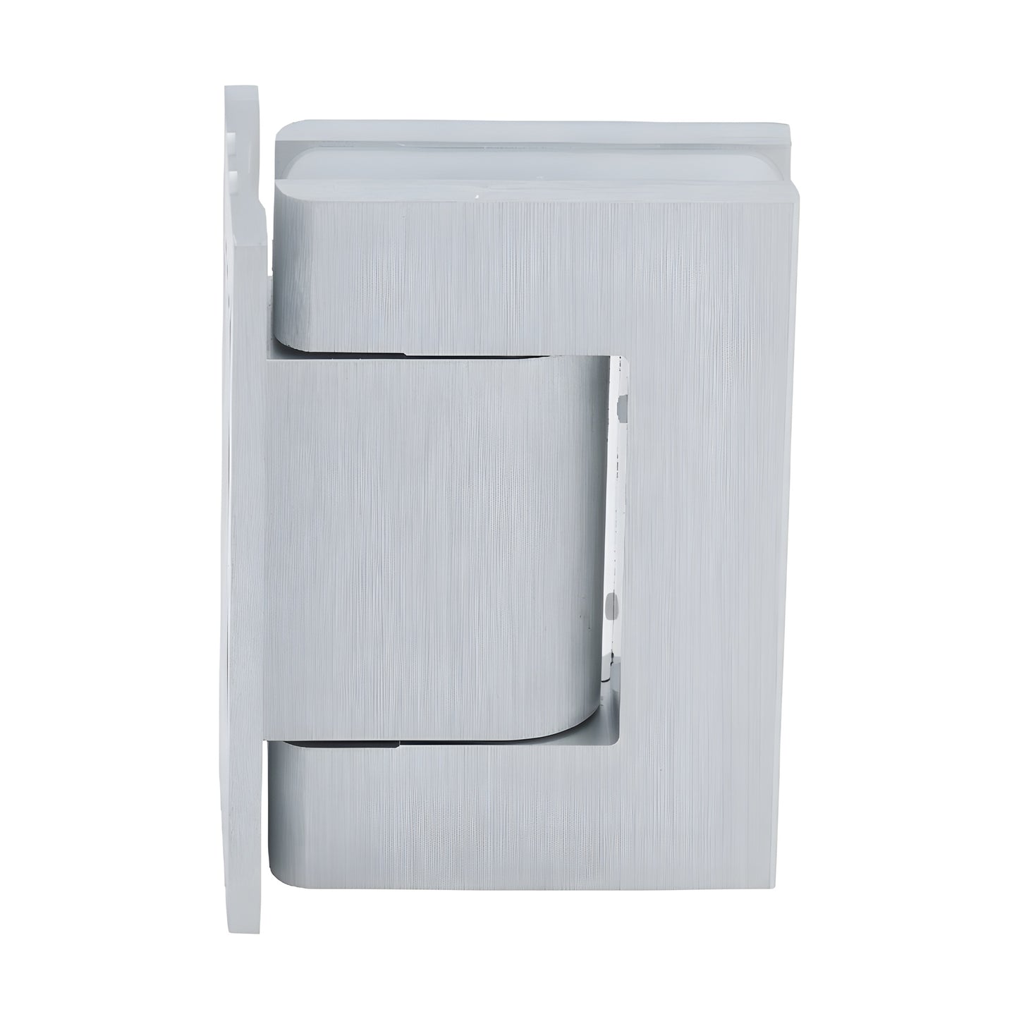 H8210BTSA satin-anodized aluminum oil-damped wall-mount hinge for 5/16-9/16 glass, self-closing, 90 swing