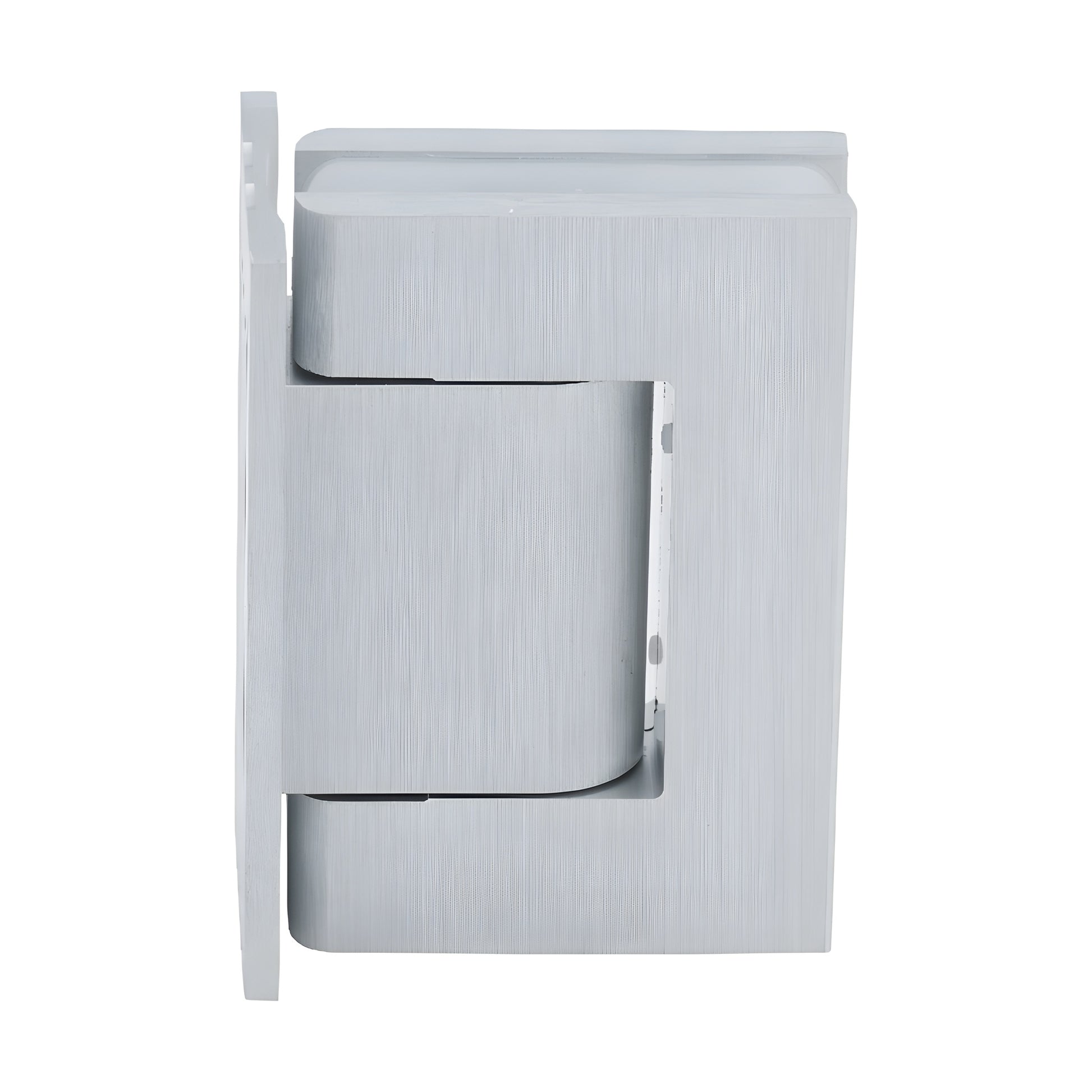 H8210BTSA satin-anodized aluminum oil-damped wall-mount hinge for 5/16-9/16 glass, self-closing, 90 swing