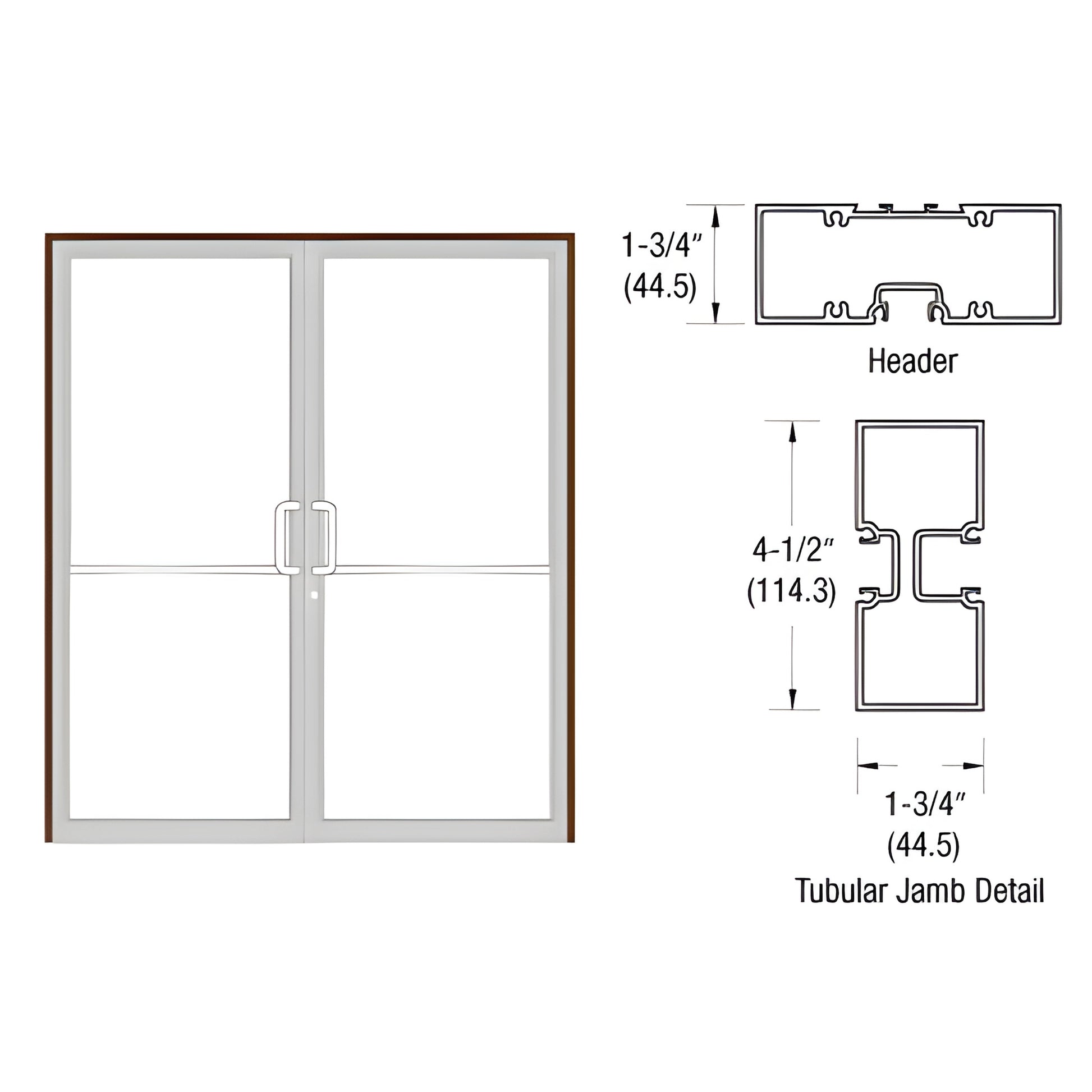 FR42822 Black Bronze gear-hinge double door frame with tubular jambs and aluminum threshold
