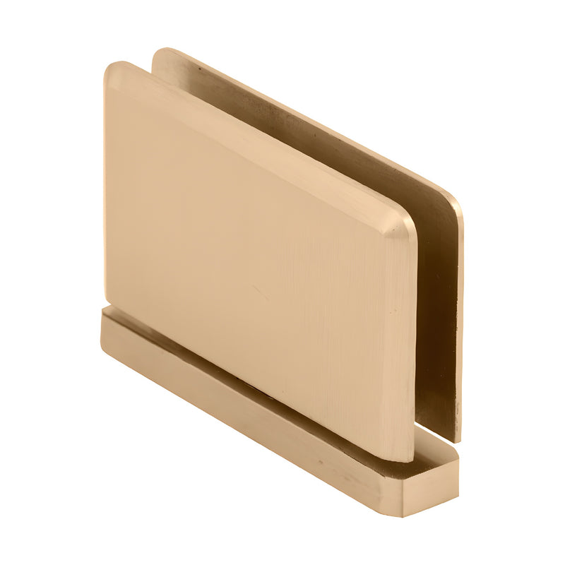 Satin brass Prima pivot hinge for 8-10mm glass shower door, beveled rectangular design (SKU: PPH01SB)