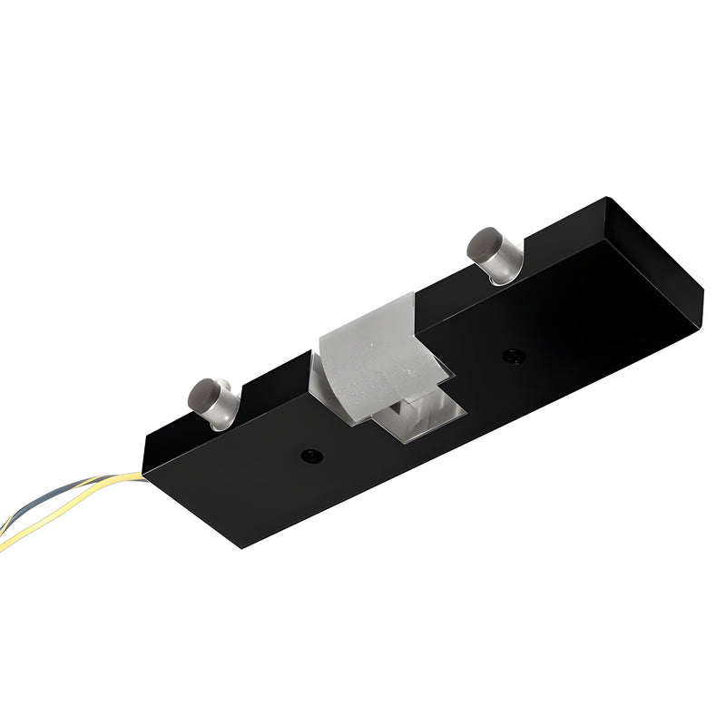 Matte black aluminum electric strike keeper SKU ESK1MBL for 12/19mm tempered glass doors, fail-secure, wiring visible