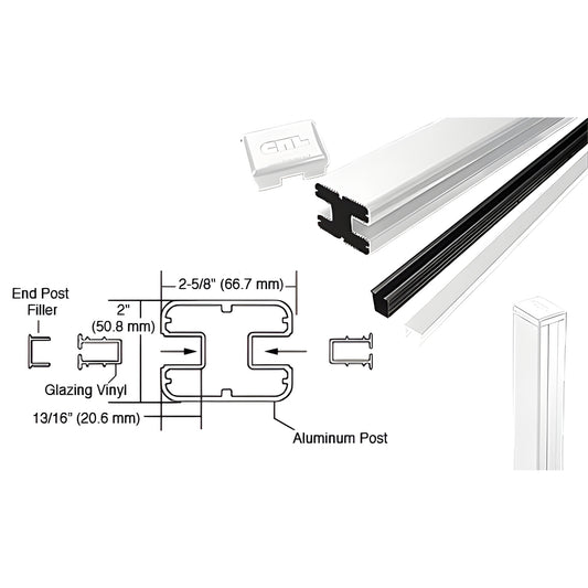S48EKW: 48" sky-white aluminum rectangular end post kit with top cap, glazing vinyl and filler for 1/4-1/2" glass.