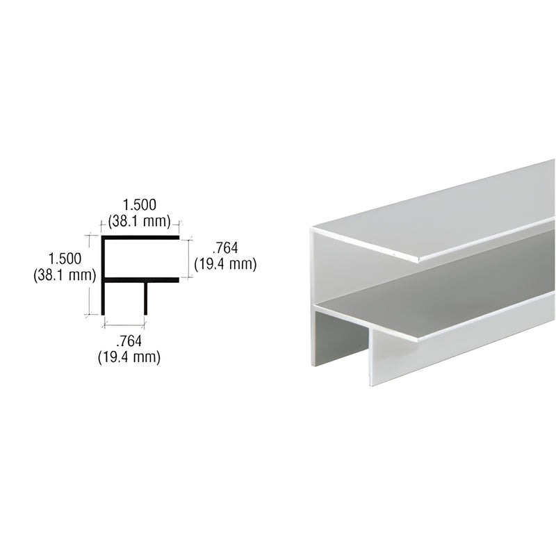 Satin anodized aluminum extrusion D320A, 1.5" high profile for 3/4" glazing, shown with dimensional drawing.