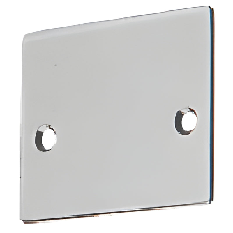 Brushed stainless steel rectangular end cap (SKU NHECBS) with two pre-drilled screw holes for wide U-channels, fits 3/8-3/4"