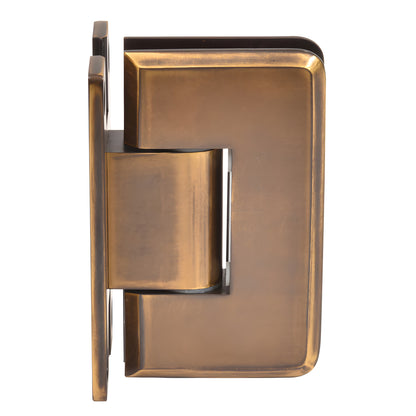 Vintage brass adjustable shower door hinge, wall-mount for 3/8-1/2" glass - SKU C0L337VBR