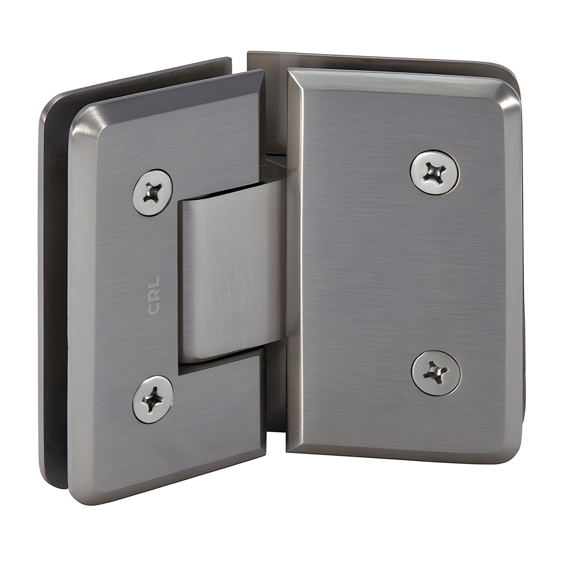 Brushed-nickel beveled 135 glass-to-glass shower hinge, solid brass, self-centering - SKU C0L045BN.