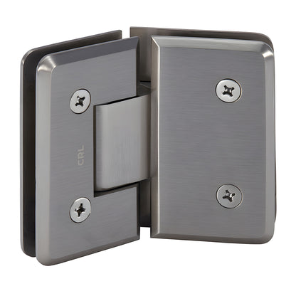 Brushed-nickel beveled 135 glass-to-glass shower hinge, solid brass, self-centering - SKU C0L045BN.