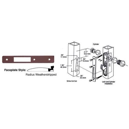 Dark Bronze Faceplate for DL2130 Hook Deadlocks - Weather-stripped, Radius Design