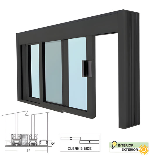 Duranodic bronze anodized aluminum sliding service window, 47-1/2 35-3/4, 1/4" tempered glass, self-latching (DW48360XGDU)