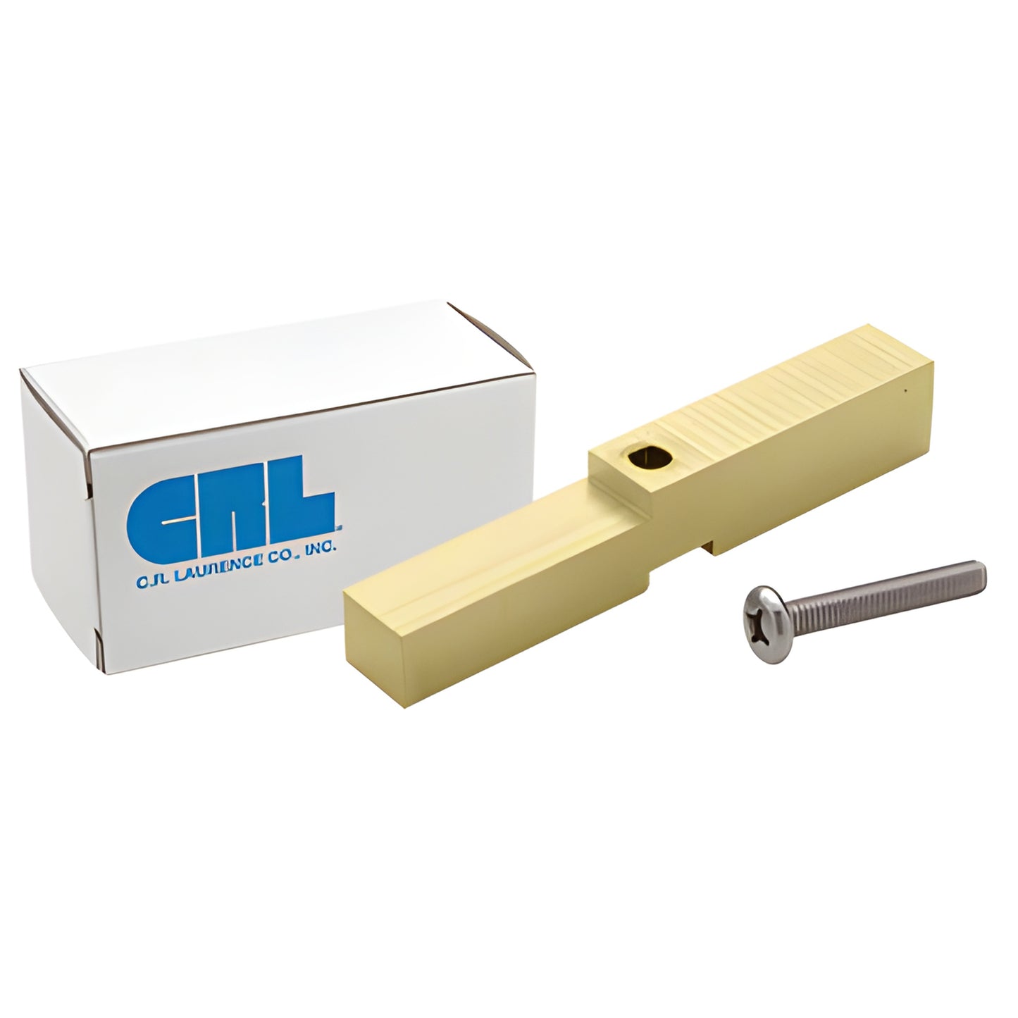 HAB01SB satin brass adapter block for shower header with mounting screw and white CRL box