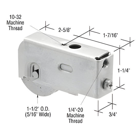 D1903 stainless steel adjustable single roller assembly for sliding glass patio door, 1.5-inch concave wheel