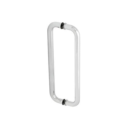 Polished stainless steel back-to-back glass door pull, 12 in center-to-center, 1 in diameter for 3/8-3/4 in glass.