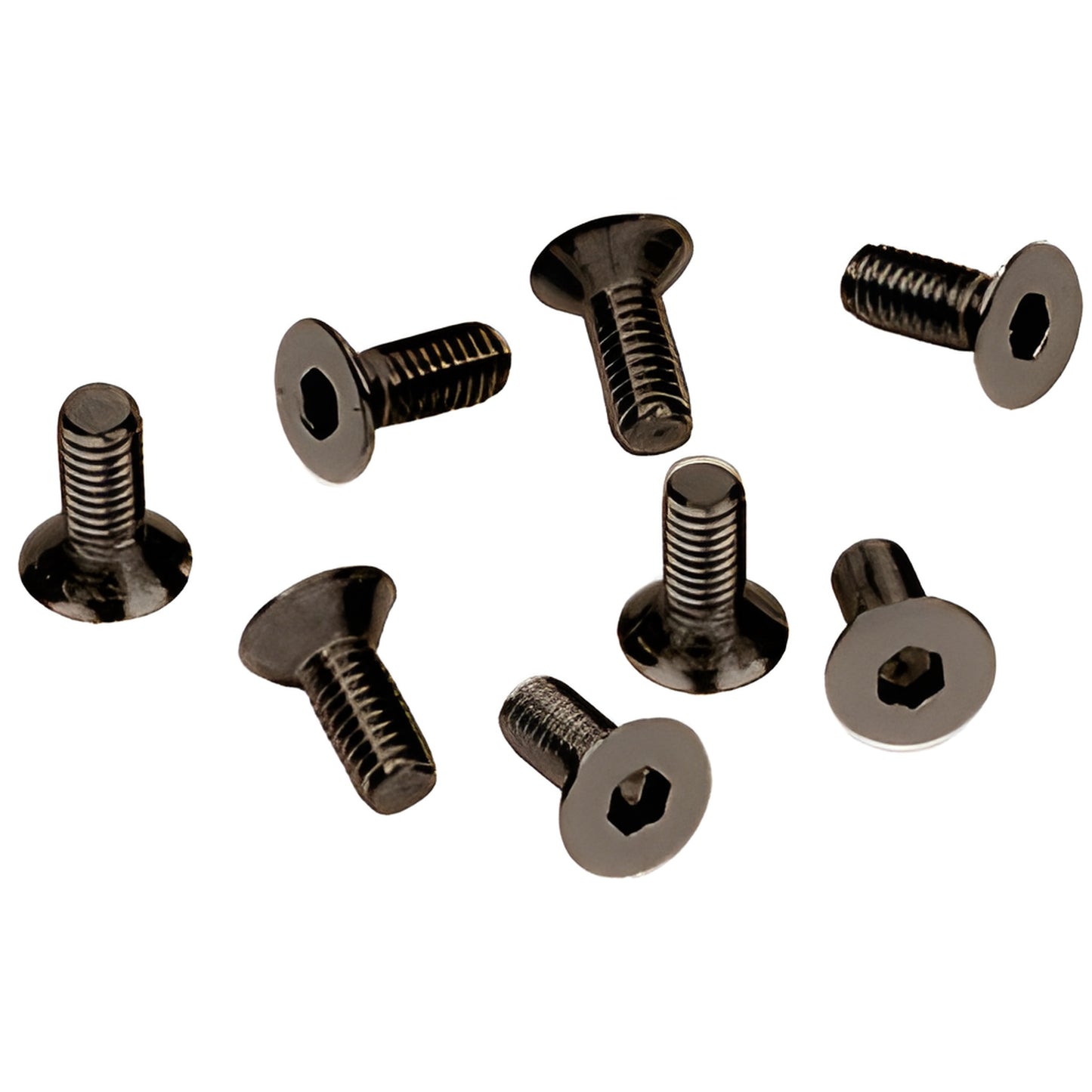SKU A5120RB - eight M5 (5x12mm) stainless flat-head hex drive screws in oil rubbed bronze for shower door hinges