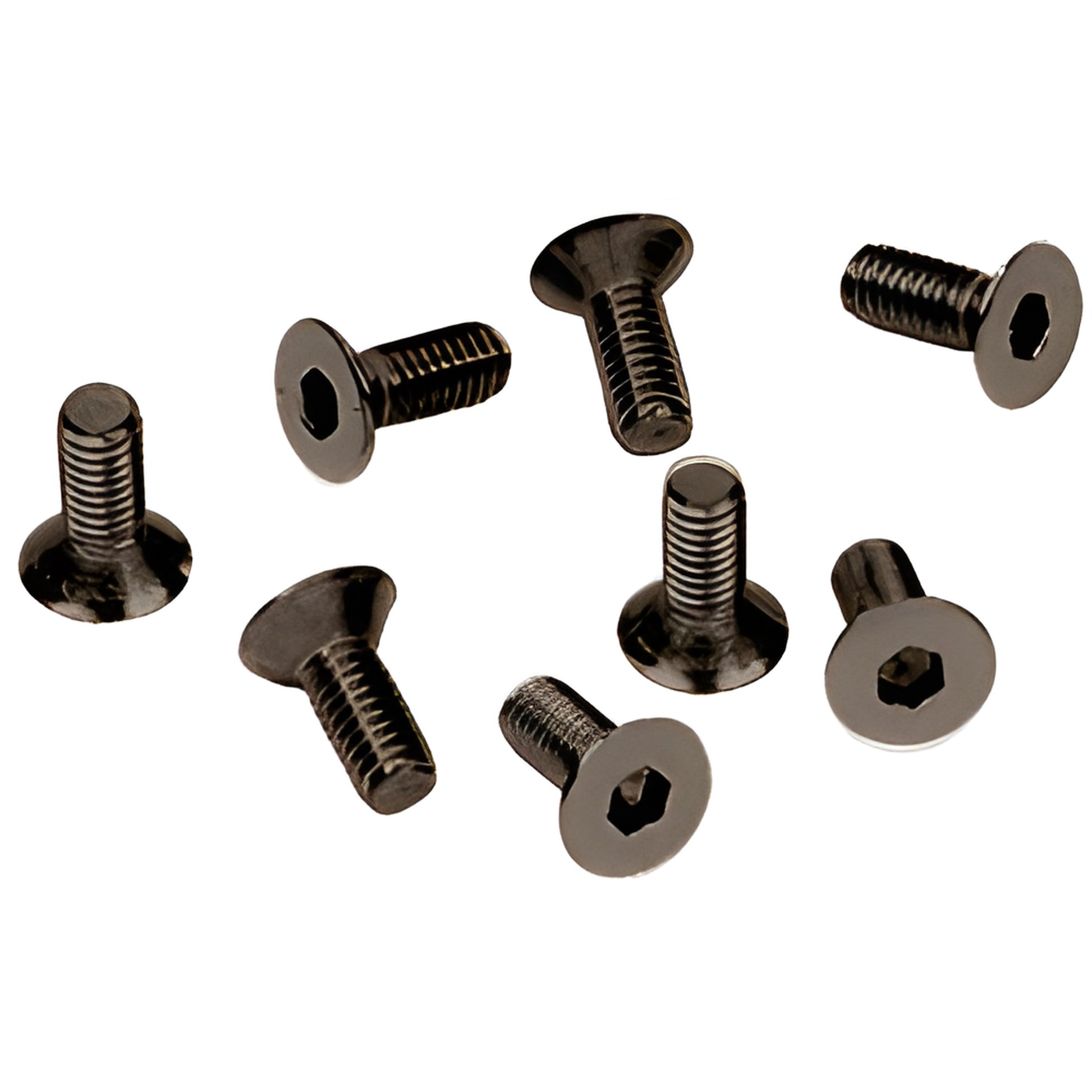 SKU A5120RB - eight M5 (5x12mm) stainless flat-head hex drive screws in oil rubbed bronze for shower door hinges