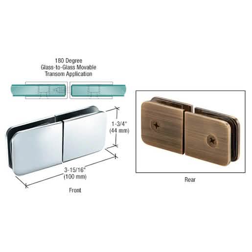 Polished Chrome Glass-To-Glass Transom Clamp for Secure and Stylish Installation