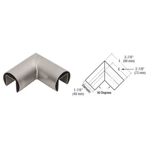 CRL 316 Brushed Stainless Steel 90° Horizontal Cap Rails Corner, 1-7/8"