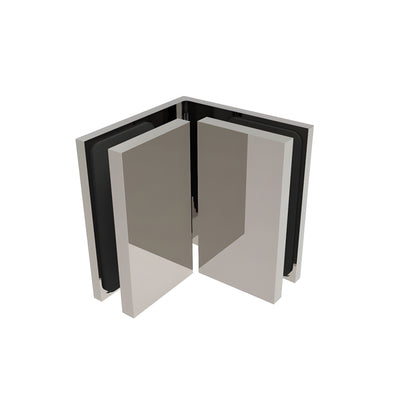 BEL090BN Bellagio 90 glass-to-glass corner bracket, brushed nickel solid brass, square concealed fit for 8-10mm glass.