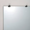 Set of four matte black round metal mirror clips for 1/4" (6mm) glass, screw-on cap design