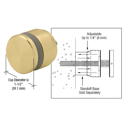 Polished brass adjustable standoff cap, 1-1/2 in dia, fits 1-1/4 in base, up to 1/4 in height adjustment