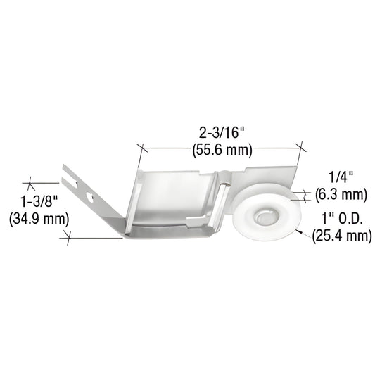 CRL SKU B517 spring-tension screen door roller - aluminum housing, 1" concave white wheel, 2-3/16" length