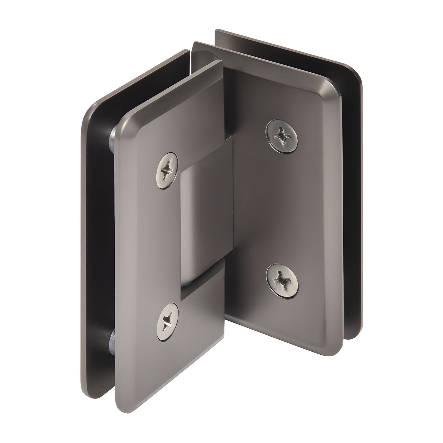 Matte gun metal Cologne glass-to-glass shower hinge, beveled brass, 90 pivot - SKU C0L092MGM