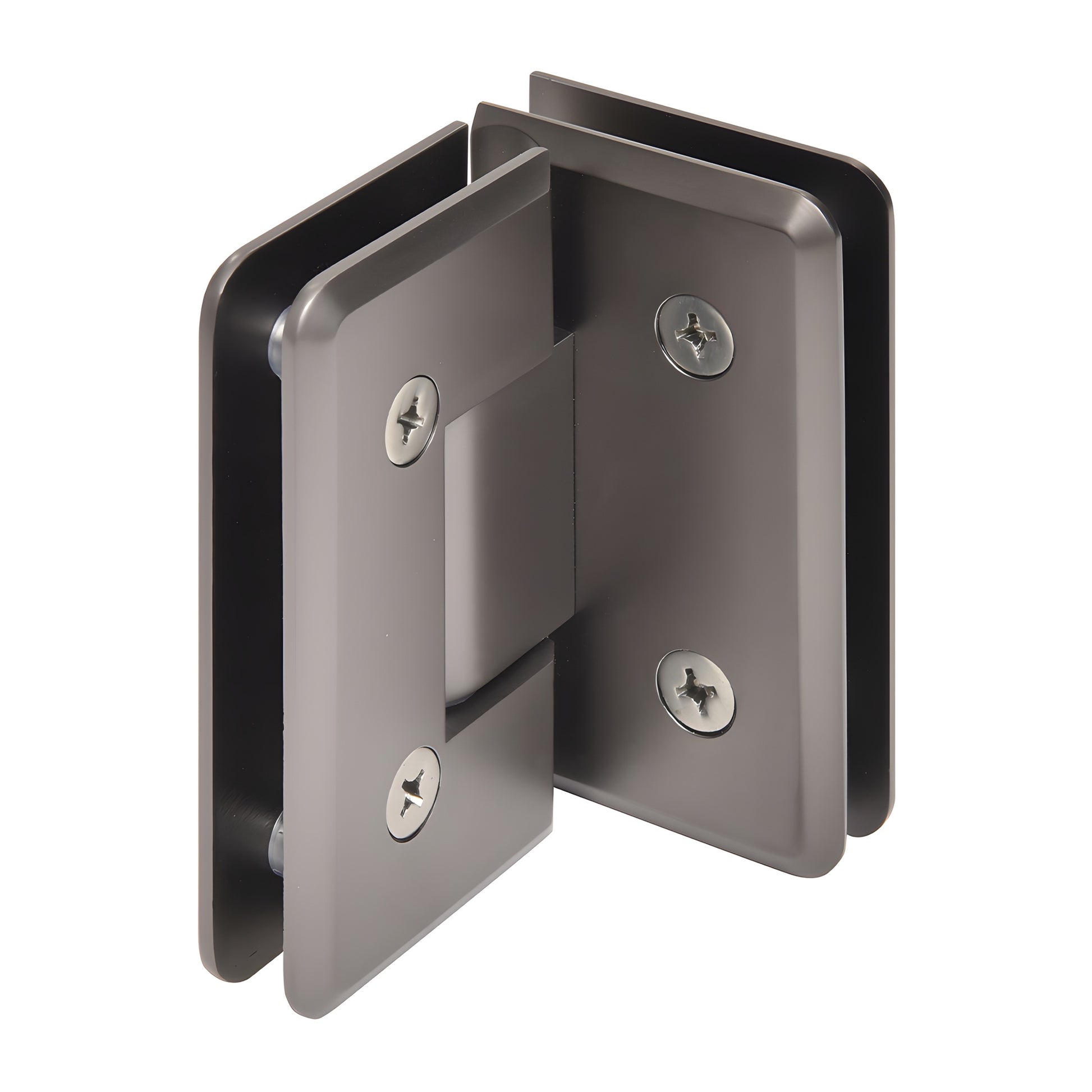 Matte gun metal Cologne glass-to-glass shower hinge, beveled brass, 90 pivot - SKU C0L092MGM
