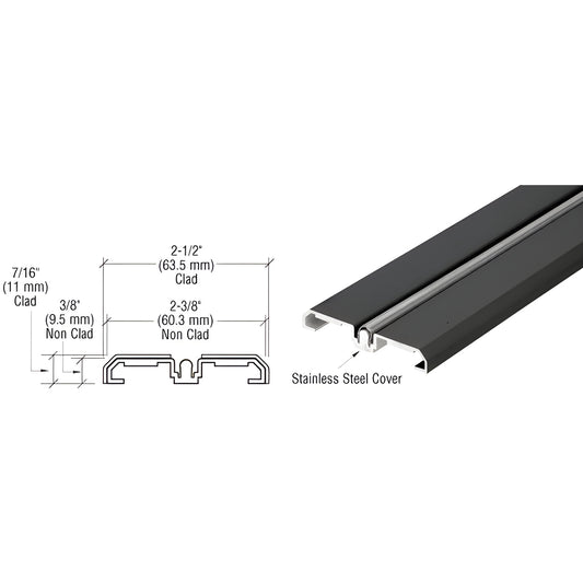 SD1BTBL gloss-black bottom track for bottom-rolling sliding doors with stainless steel roller guide cover, 2" wide, 120" long