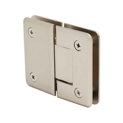 CRL Satin Nickel Pinnacle 180 Degree Glass-to-Glass Hinge for sleek door installations.