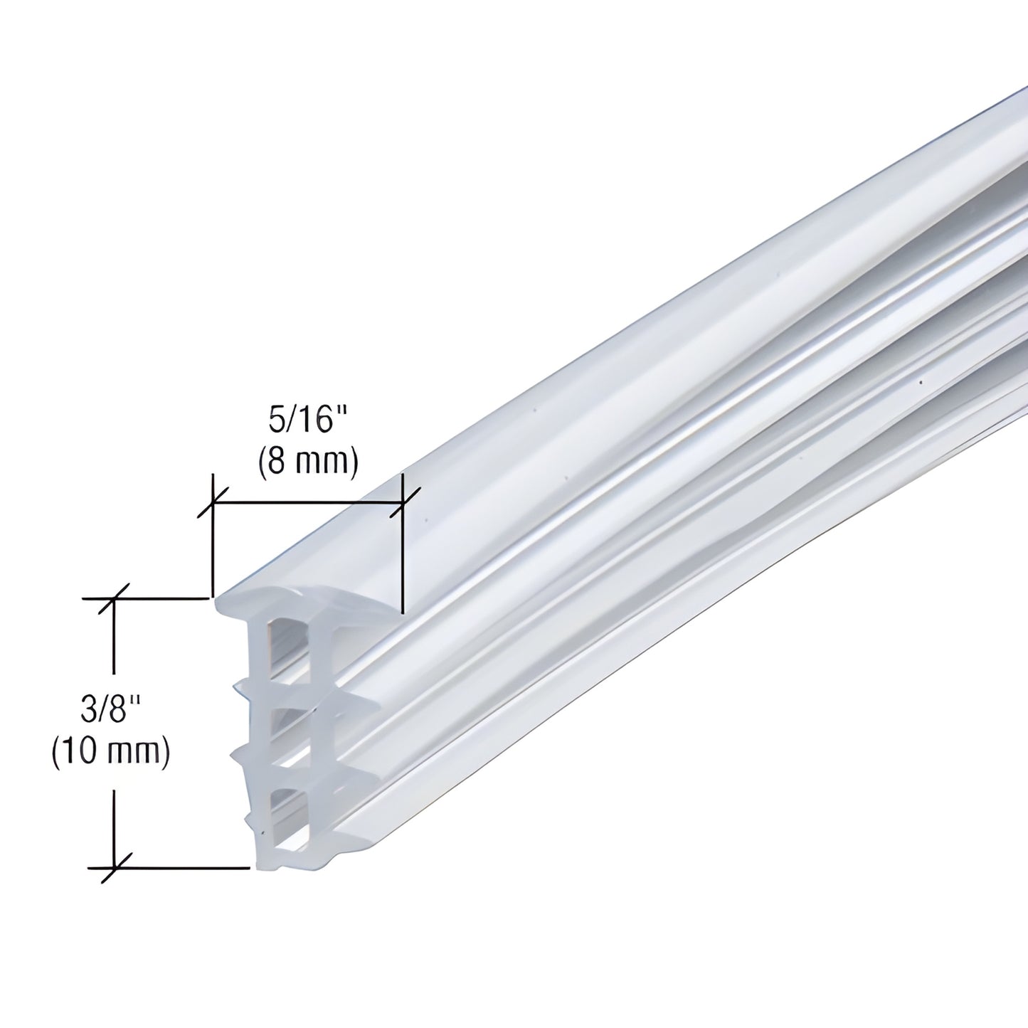 Clear vinyl glazing gasket CRL2944 for 5/16-3/8" (8-10mm) glass, extruded profile, 118" length.