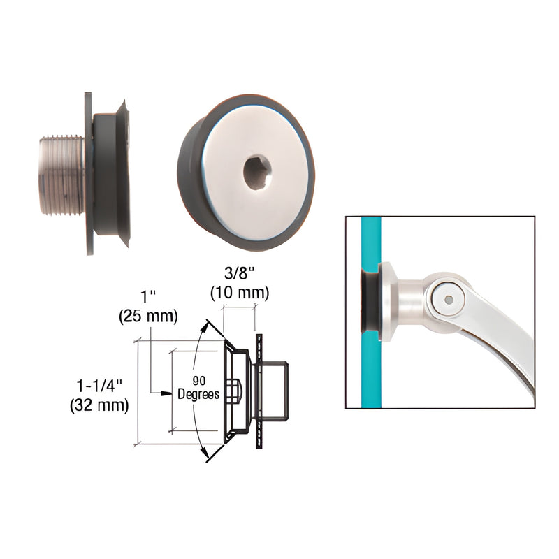 SGF32CS brushed stainless flush-mount glass cap, 1-1/4" diameter for 3/8-1/2" tempered glass shelves