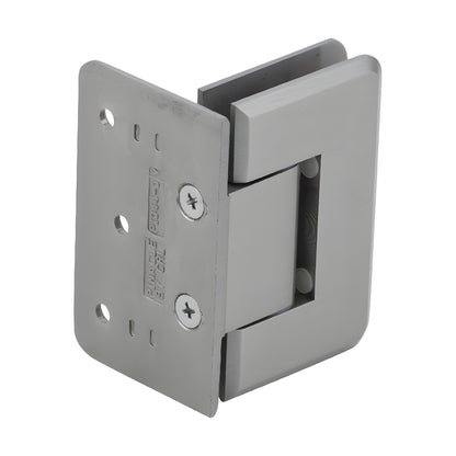 Pinnacle adjustable shower hinge, brushed nickel, brass wall mount for 8-12mm tempered glass. SKU P1N344BN