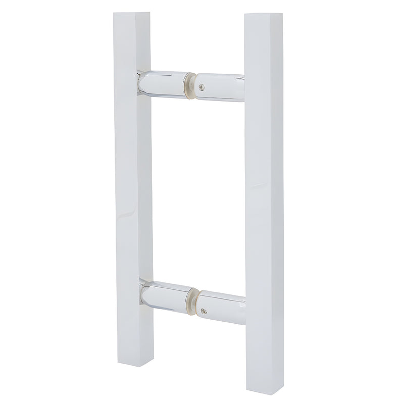 Polished chrome ladder-style square shower door pull, 10" overall, 3/4" tube, back-to-back glass mount (SKU SLP6X6CH)