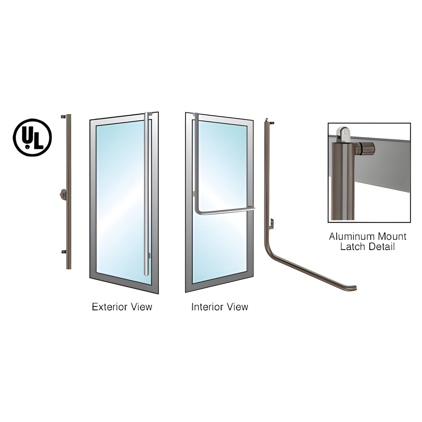 PA100FS4AK0RB oil-rubbed bronze ADA tubular panic handle for 1/2-3/4" glass doors, exterior keyed option, top latch