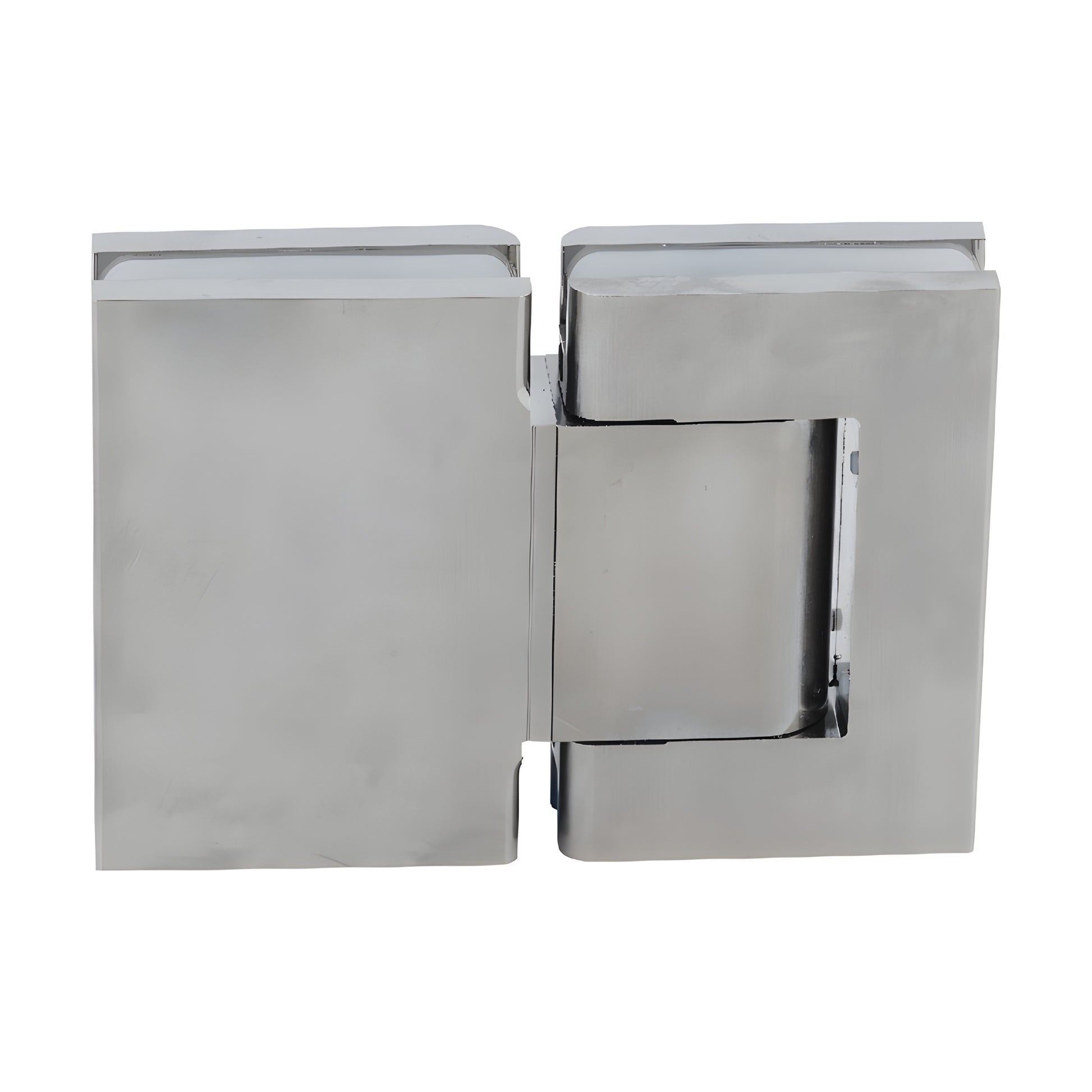 H8215BTSN satin nickel aluminum glass-to-glass oil-dynamic hinge, self-closing for 8-14mm frameless glass.