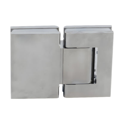 H8215BTSN satin nickel aluminum glass-to-glass oil-dynamic hinge, self-closing for 8-14mm frameless glass.