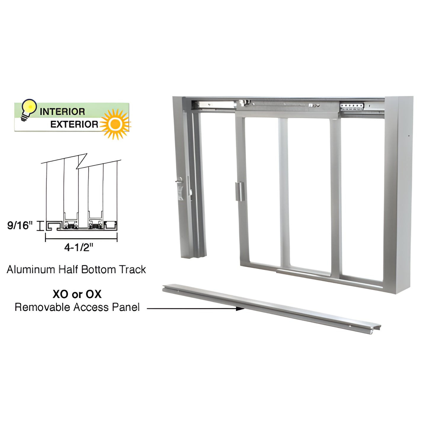 SCDW1801A satin anodized aluminum self closing sliding service window (XO/OX) with removable access panel.