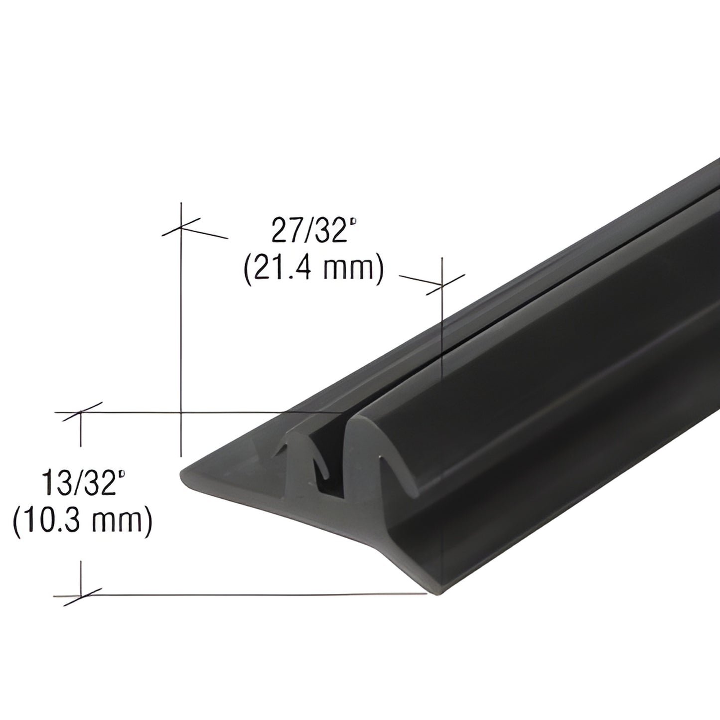 NP142 black EPDM exterior side-load head gasket for OG564/OS-2, angled profile with dimensional markings (21.4mm x 10.3mm)