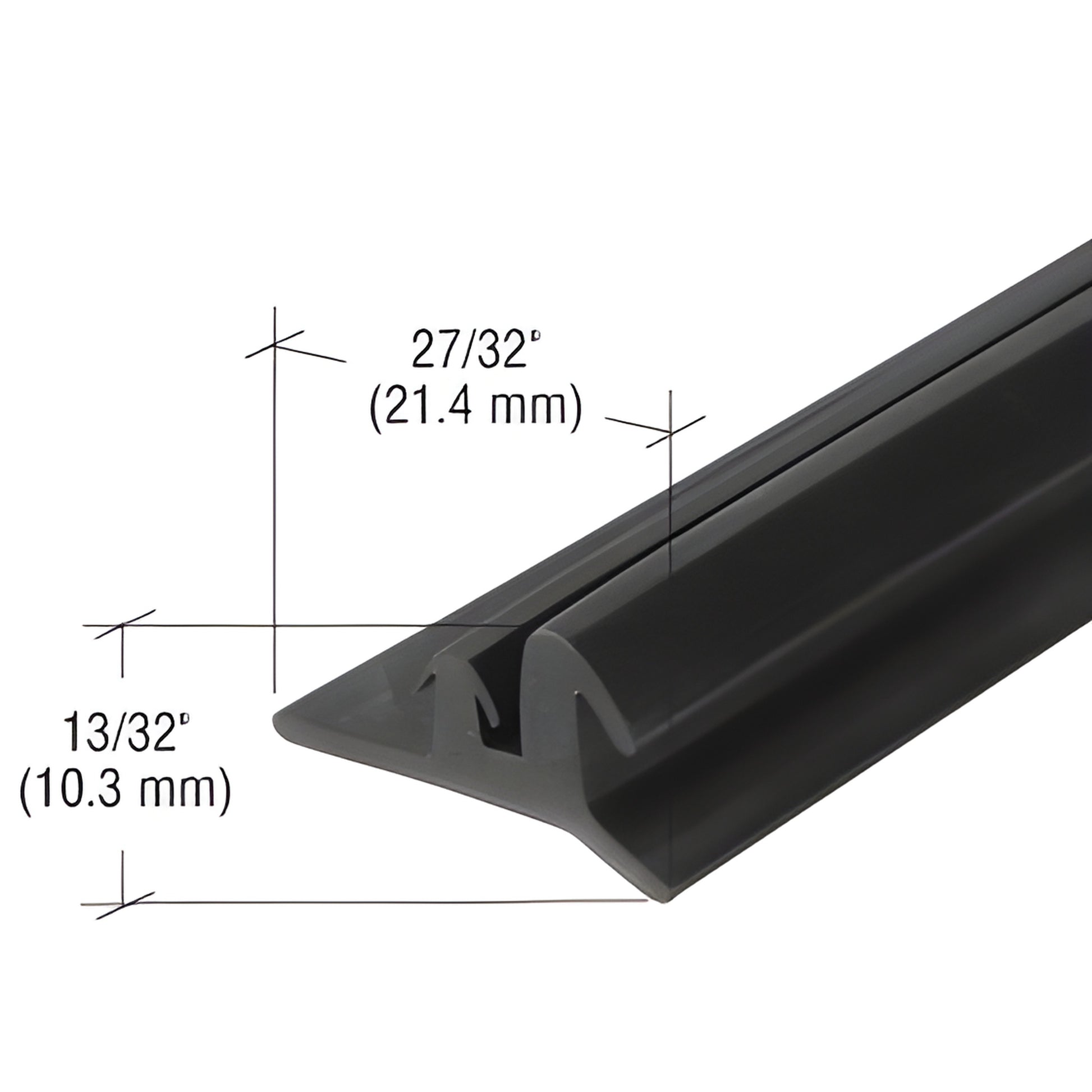 NP142 black EPDM exterior side-load head gasket for OG564/OS-2, angled profile with dimensional markings (21.4mm x 10.3mm)