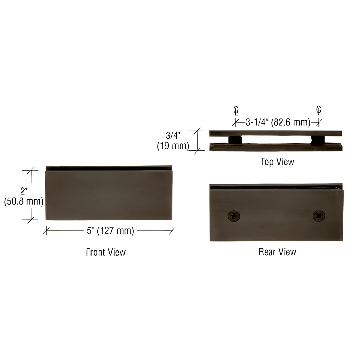 SGC1800RB square 180 glass-to-glass clamp, oil-rubbed bronze brass, 5 in x 2 in, low-profile for frameless enclosures