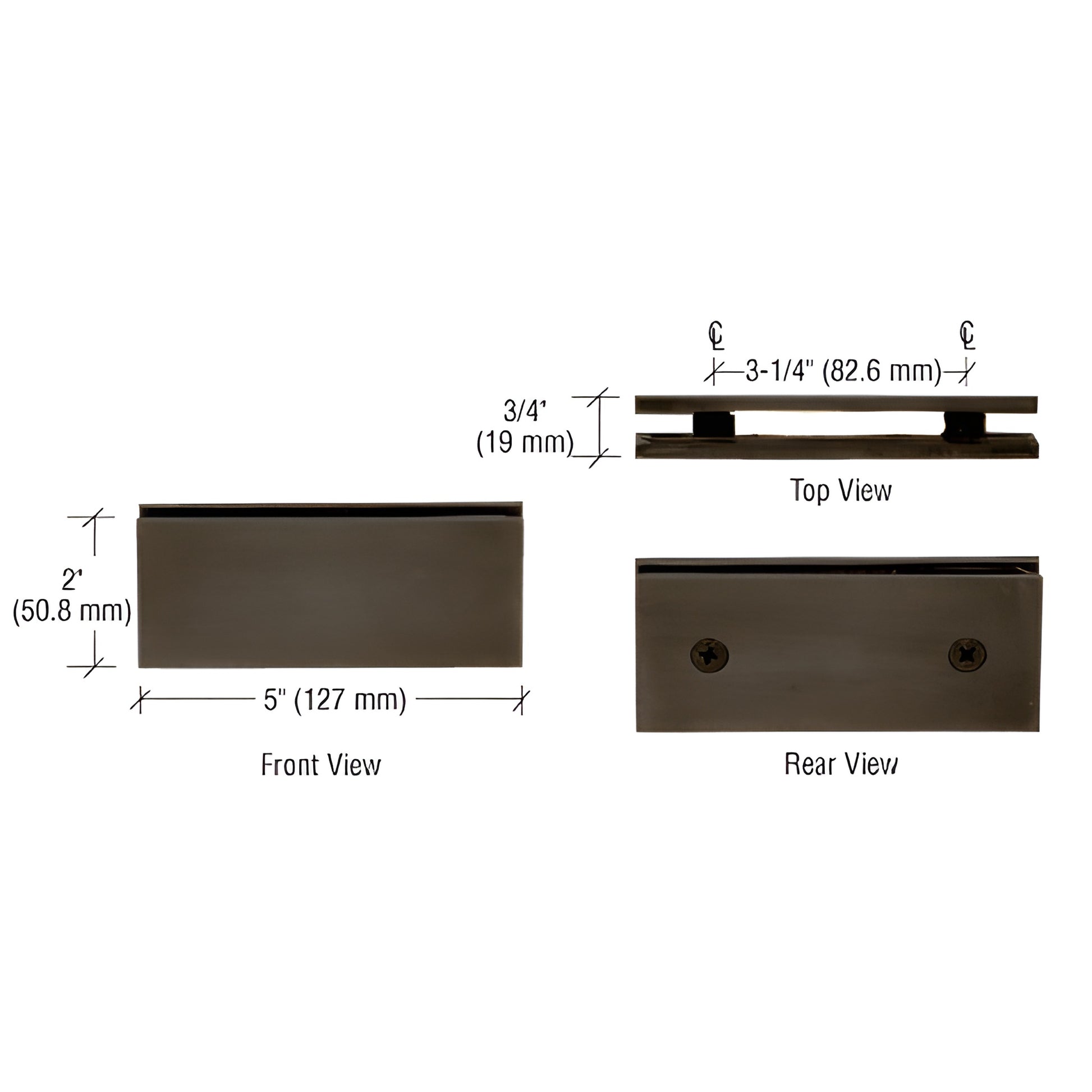 SGC1800RB square 180 glass-to-glass clamp, oil-rubbed bronze brass, 5 in x 2 in, low-profile for frameless enclosures