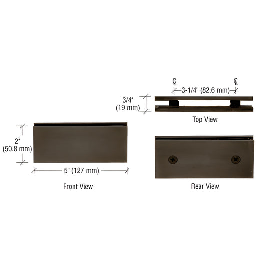 SGC1800RB square 180 glass-to-glass clamp, oil-rubbed bronze brass, 5 in x 2 in, low-profile for frameless enclosures