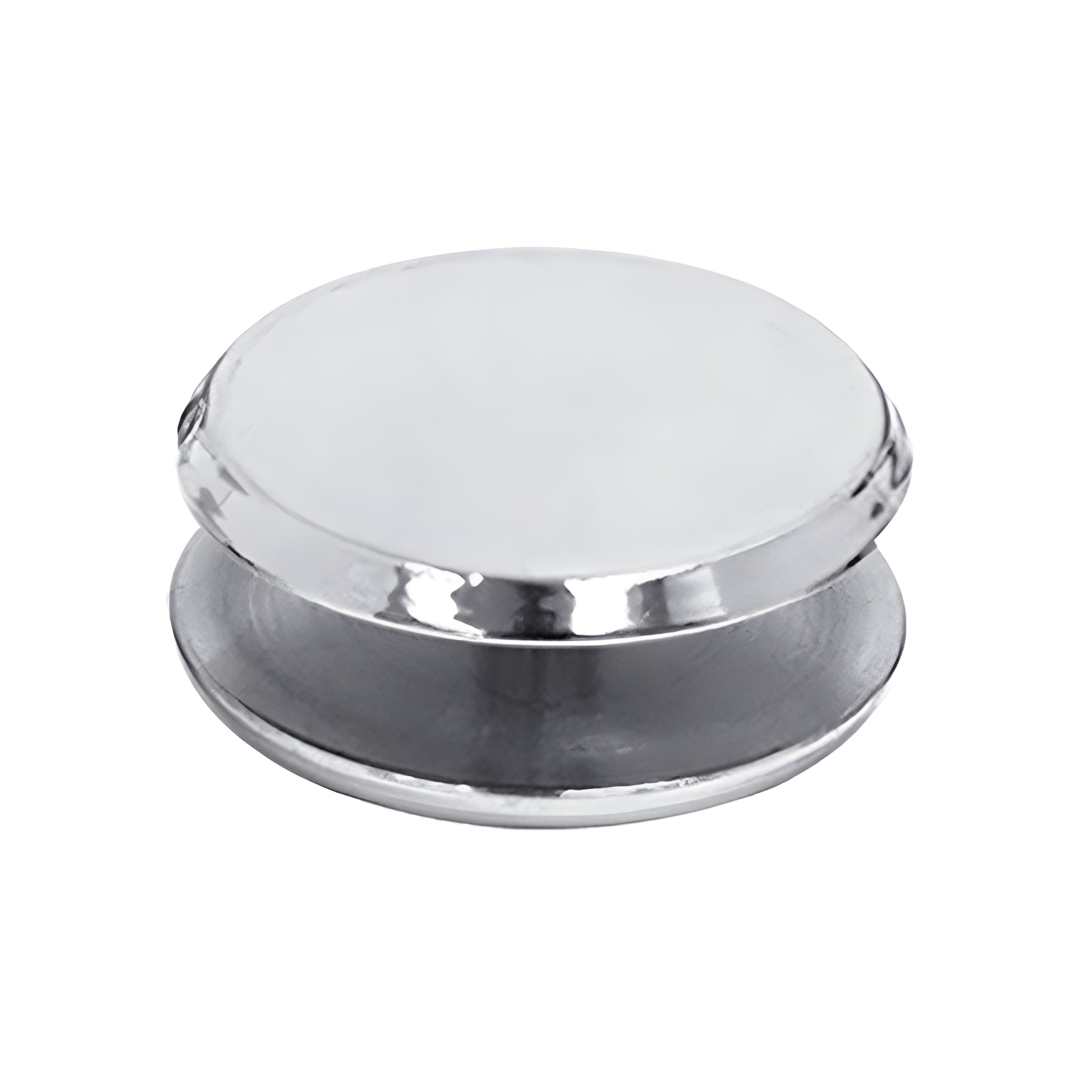 Polished chrome CRL Mini Mall front clamp (SKU MC112CH), 1-1/2" round clamp for 3/8-1/2" tempered glass