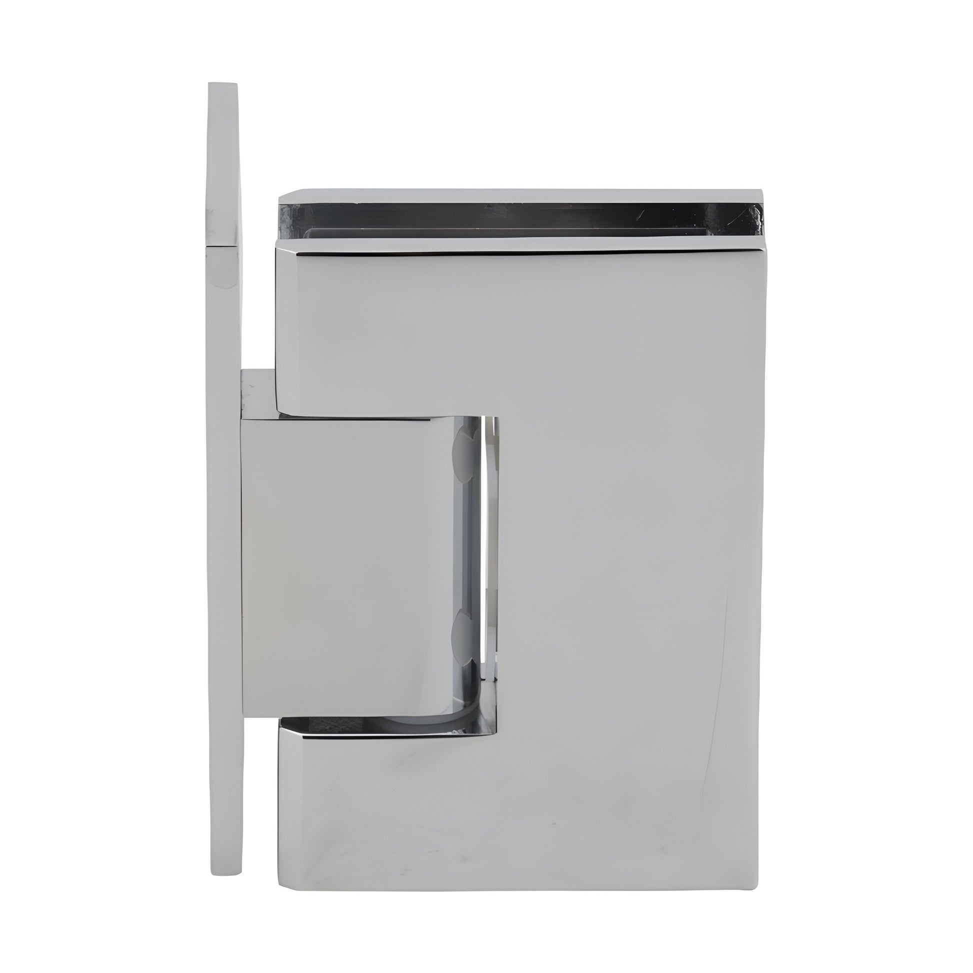 Polished chrome solid brass Melbourne shower door hinge (SKU MEL044CH) for 8-12mm tempered glass, wall-mount, self-centering.